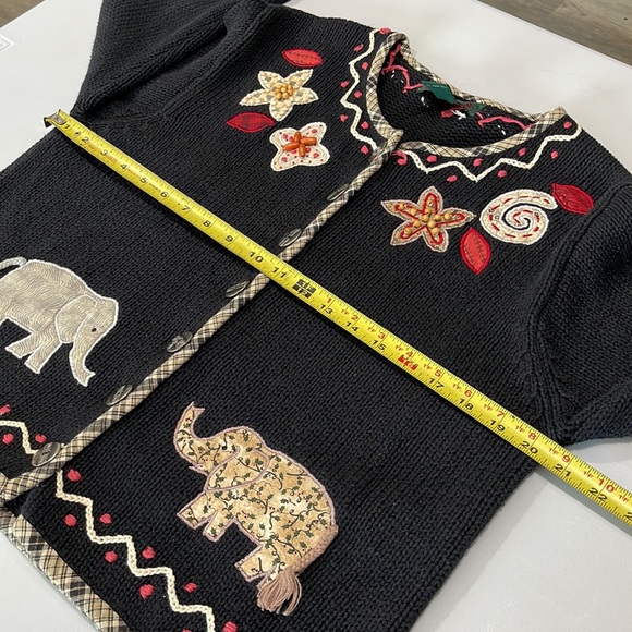 Vintage Orivis ramie cardigan sweater Medium floral animals patch embroidered - Picture 10 of 16